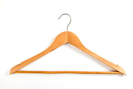 Wooden hanger for clothes on a white backgroundの写真素材