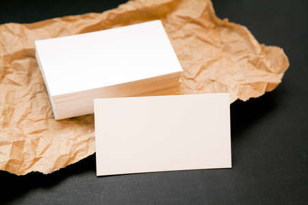 Blank business cards on a grey background, identity design, corporate templates, company styleの写真素材