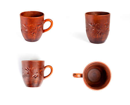 Different point of view of mug with floral pattern on white backgroundの写真素材