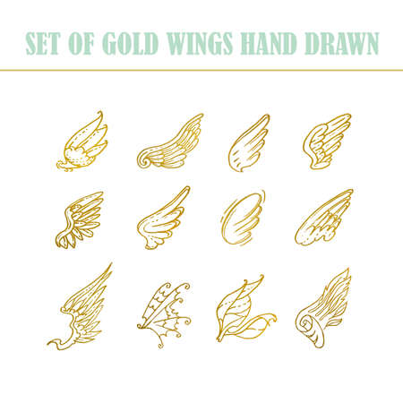 Hand drawn wings, set of design elements vector illustration.のイラスト素材