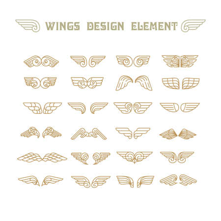 Hand Drawn Wings. Set of design elements. Vector illustrationのイラスト素材