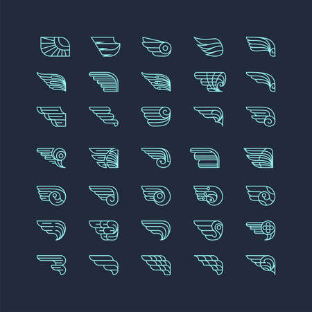 Hand drawn wings, set of design elements vector illustration.のイラスト素材