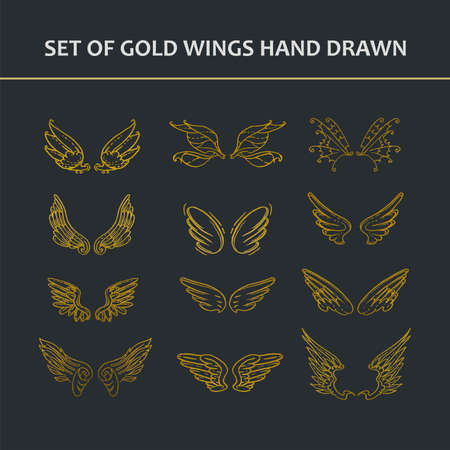 Hand Drawn Wings. Set of design elements. Vector illustrationのイラスト素材