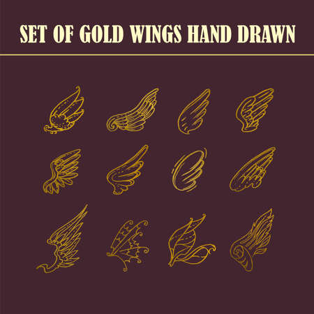 Hand Drawn Wings. Set of design elements. Vector illustrationのイラスト素材