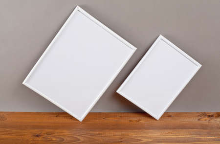 Two blank photo frames for painting or picture on gray background