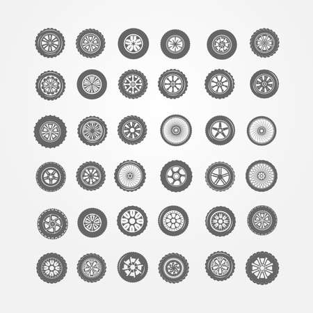 Set of car wheels isolated on white backgroundのイラスト素材