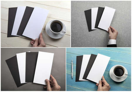 A man holding booklet. Set of identity templateの写真素材