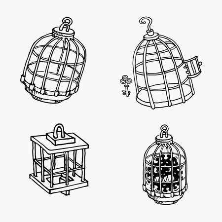 Bird in the cage isolated on white background.のイラスト素材