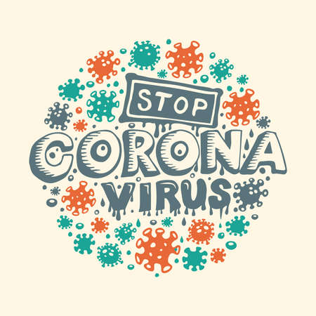 CoronaVirus Covid-19 letterings and other elementsのイラスト素材