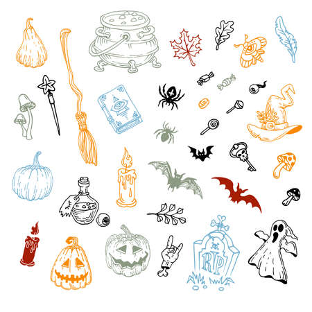 Halloween doodles set. Decoration for Halloween and occult.のイラスト素材