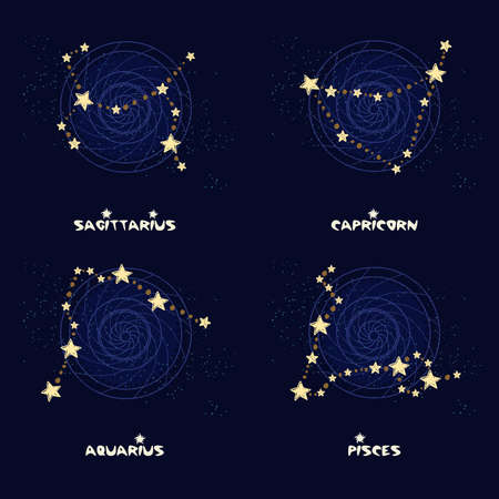 Set of zodiac constellations sagittarius, capricorn, aquarius, piscesのイラスト素材