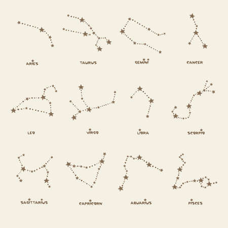 Set of twelve constellations. Zodiacal circle.のイラスト素材