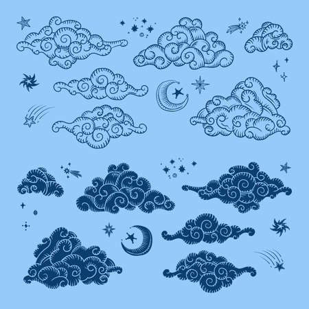 Set of stylized Chinese clouds.のイラスト素材