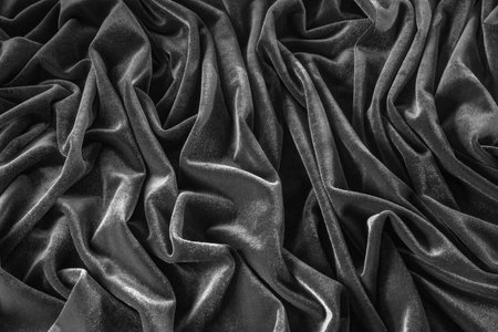 Luxurious black silk satin cloth flat lay background.の写真素材