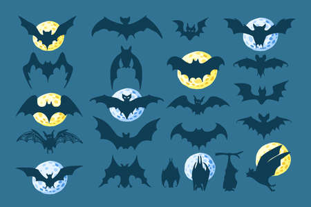 Halloween black bat icon set. Bats Silhouettes. Halloween symbol.