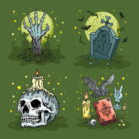 Set with halloween stickers. Hand drawn vectorのイラスト素材