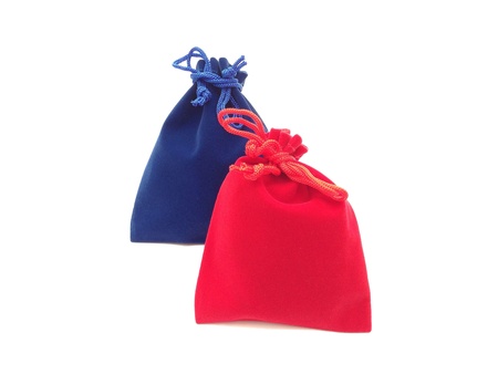 The red and blue jewelry bags on white background の素材