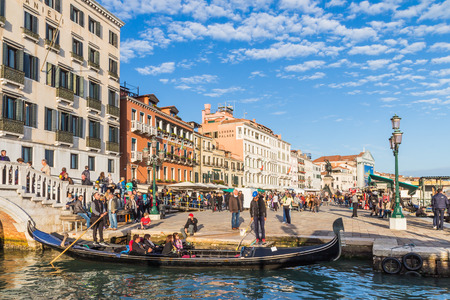 VENICE, ITALY - OCTOBER 17, 2015: the view of Venice lives near San Marco water bus stop in Venice, Italyのeditorial素材