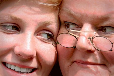 closeup of mother and doughter there face
