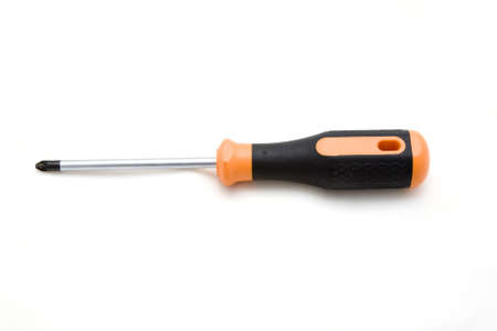 A black and orange colored screwdriver on a white background.の写真素材