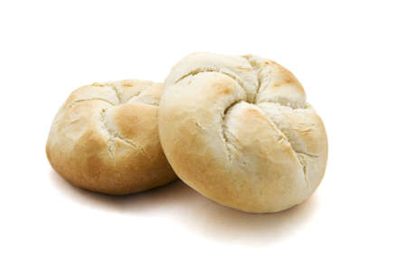 Two bread buns on a white background.の写真素材