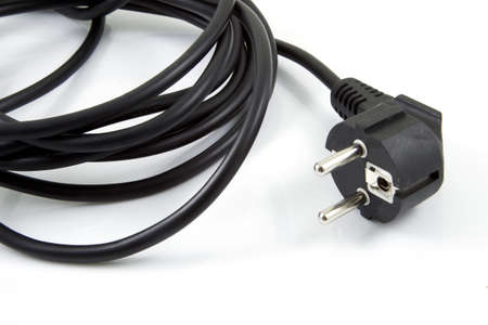 Black power connector on a white background.の写真素材