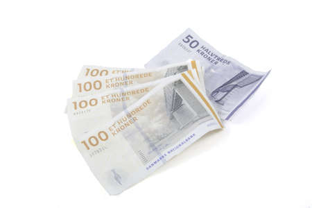 Danish money on a white background.の写真素材