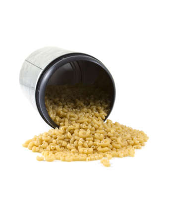 Macaroni form a can on a white background.の写真素材