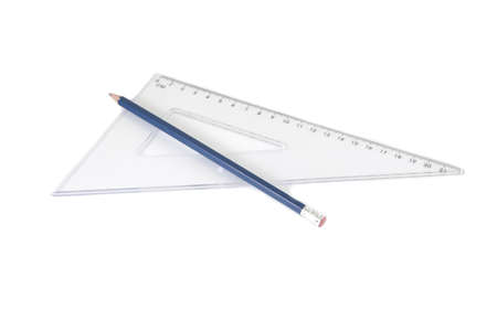 ruler and pencil on a white background.の写真素材