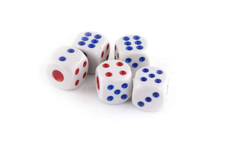Multiple dices on a white background.の写真素材