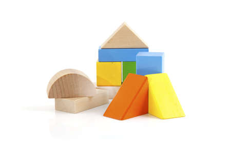 Wooden toy blocks on a white background.の写真素材