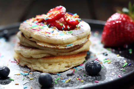 Traditional home-made pancakes, sweet, nutritious breakfast. horizontal frame
