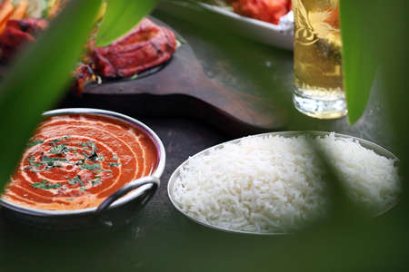 Thai cuisine, aromatic curry dishes. Colorful dishes.