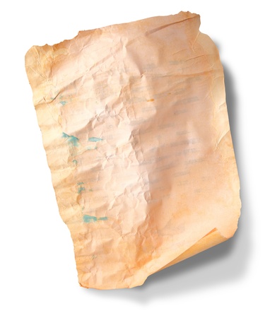 Empty Aged Paper isolated on white background, with an inkspotの写真素材