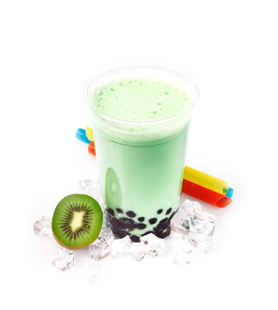 Kiwi Boba Bubble Tea with fruits and crushed ice.の写真素材
