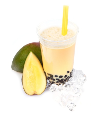 Mango Boba Bubble Tea with fruits and crushed ice の写真素材