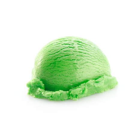 One green scoop of icecream isolated on white backgroundの写真素材