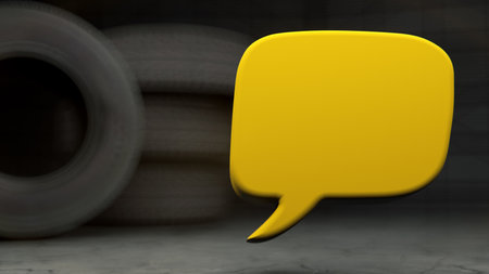 3D illustration on an empty yellow speech bubble for auto repair stations or other car advertising.の写真素材
