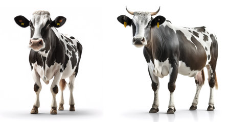 AI generated. Two black and white cows isolated on white background.の素材