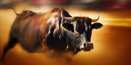 Bull in an arena preparing for a bullfight as a traditional Spanish game.の素材