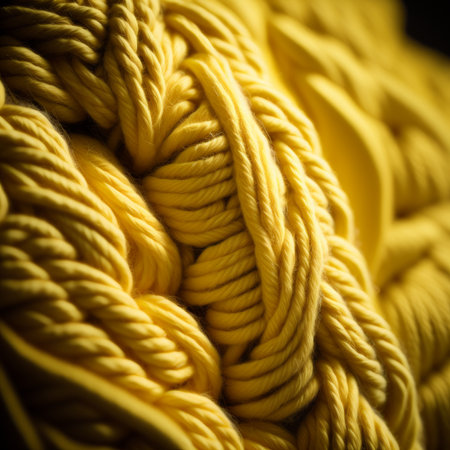 Generative AI illustration closeup soft focus of yellow colored woolen knitted warm sweaterの素材