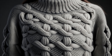 Generative AI illustration of soft gray woolen sweater with high neck and woven detailsの素材