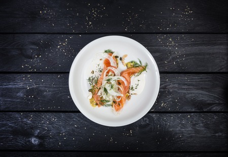 Lightly salted salmon with fennel and appleの写真素材