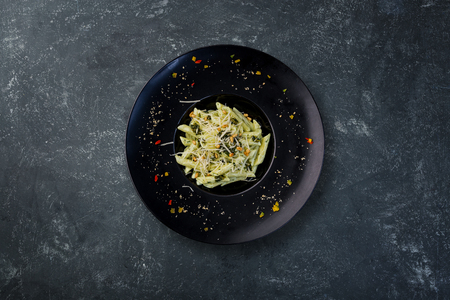 Pasta with pesto basil.の写真素材