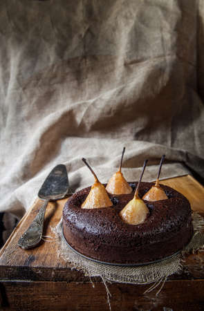 Pear cake with chocolateの写真素材