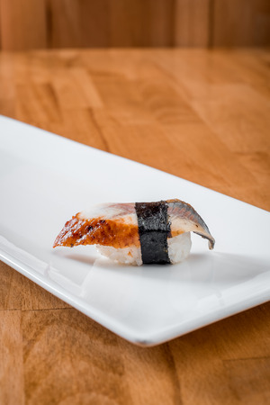 sushi with eel isolated on a  White Background. Japanese Sushi. close up. spaceの写真素材