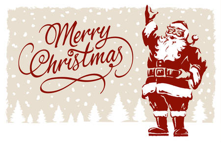 Vintage style Father Christmas, Santa Claus illustration, with Merry Christmas script calligraphic type.のイラスト素材