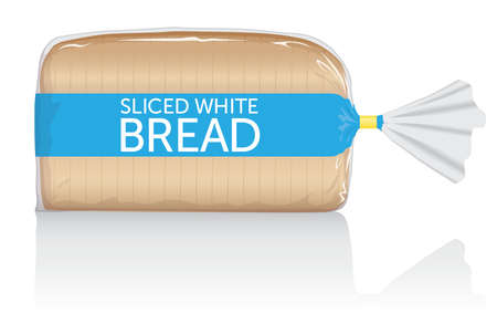 Sliced white bread loaf visual, in clear plastic film bag.の写真素材