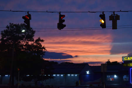 Dover, DE, USA - July 14, 2021: Route 13 Intersection at Sunsetのeditorial素材