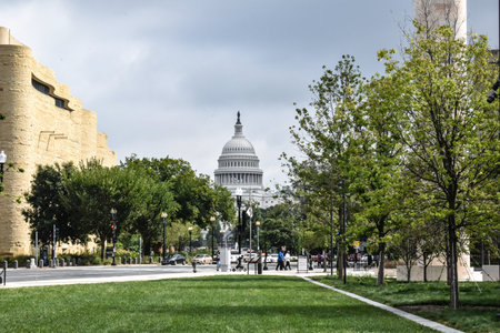 Washington, DC, USA - September 18, 2021: United States Capitol Building as seen from Maryland Avenue with the American Indian Museum in the Foregroundのeditorial素材